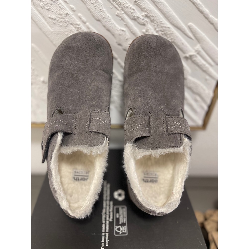 Earth Origins Aurora Jade Grey Suede Faux Fur Lined Cork Slip On Shoes 7 - Picture 9 of 16